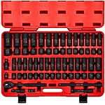 NEIKO 02448A 1/2&quot; Drive Master Impact Socket Set, 65 Piece, Standard SAE (3/8&quot;-1-1/4&quot;) &amp; Metric (10-24 mm) Sizes, Deep &amp; Shallow Kit, Includes Adapters &amp; Ratchet Handle $134.99