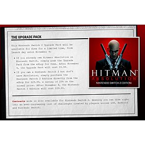 Hitman: Absolution Nintendo Switch 2 Edition Upgrade Pack Free via eShop ($9.99 on November 4th)