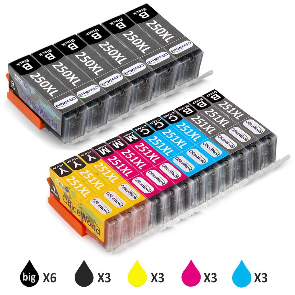Office World Compatible Canon 250XL Ink Cartridges (3 Sets + 3 Black