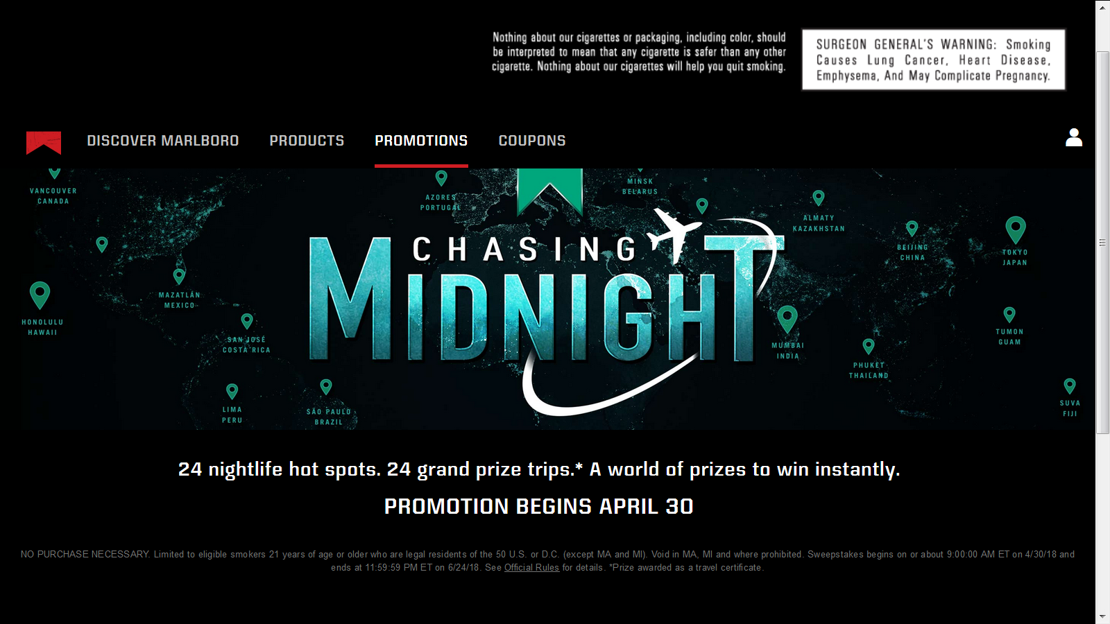 Marlboro "CHASING MIDNIGHT" contest and IW begins 4/30/18.  Ends 6/24/18