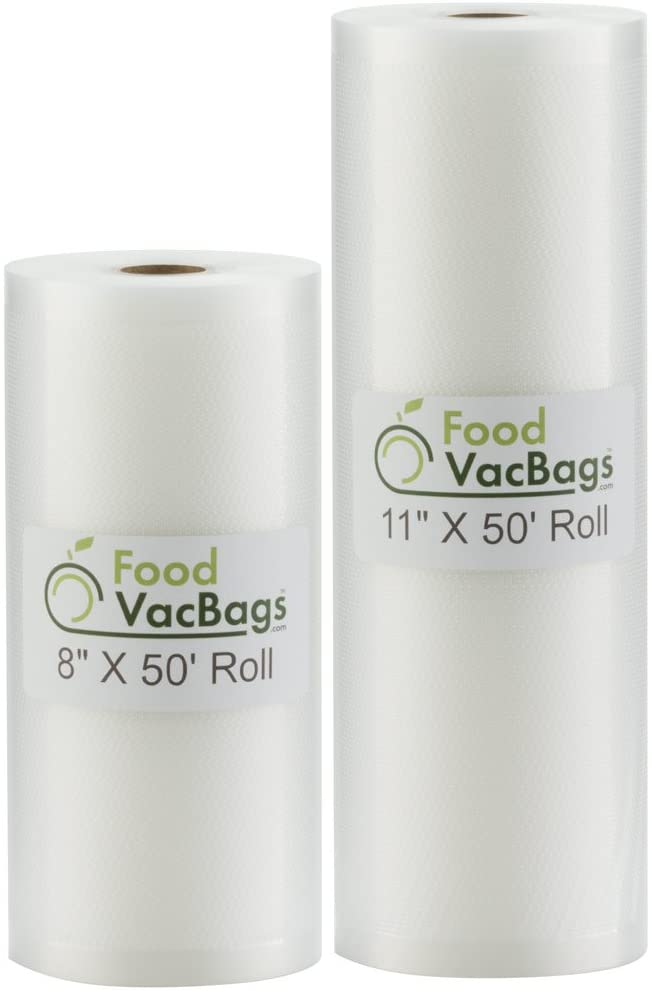 FoodVacBags 2 Rolls of Vacuum Sealer Bags  (1) 8-inch x 50-feet (1) 11-inch x 50-feet  Food Storage, Sous Vide Cooking, $16.88 Free Shipping with Prime
