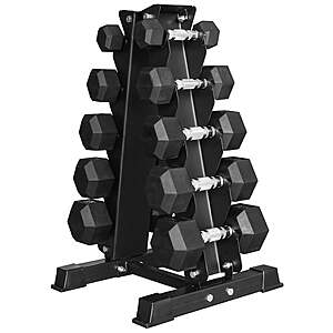 BalanceFrom 150LB Coated Hex Dumbbell Weight Set and A-Frame Storage Rack, 5-25 lbs Pairs $150 FS @ Walmart