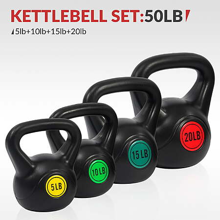 BalanceFrom Wide Grip Kettlebell Exercise Fitness Weight Set, 4-Pieces: 5lb, 10lb, 15lb and 20lb Kettlebells (50lb total) $38 FS @ Walmart