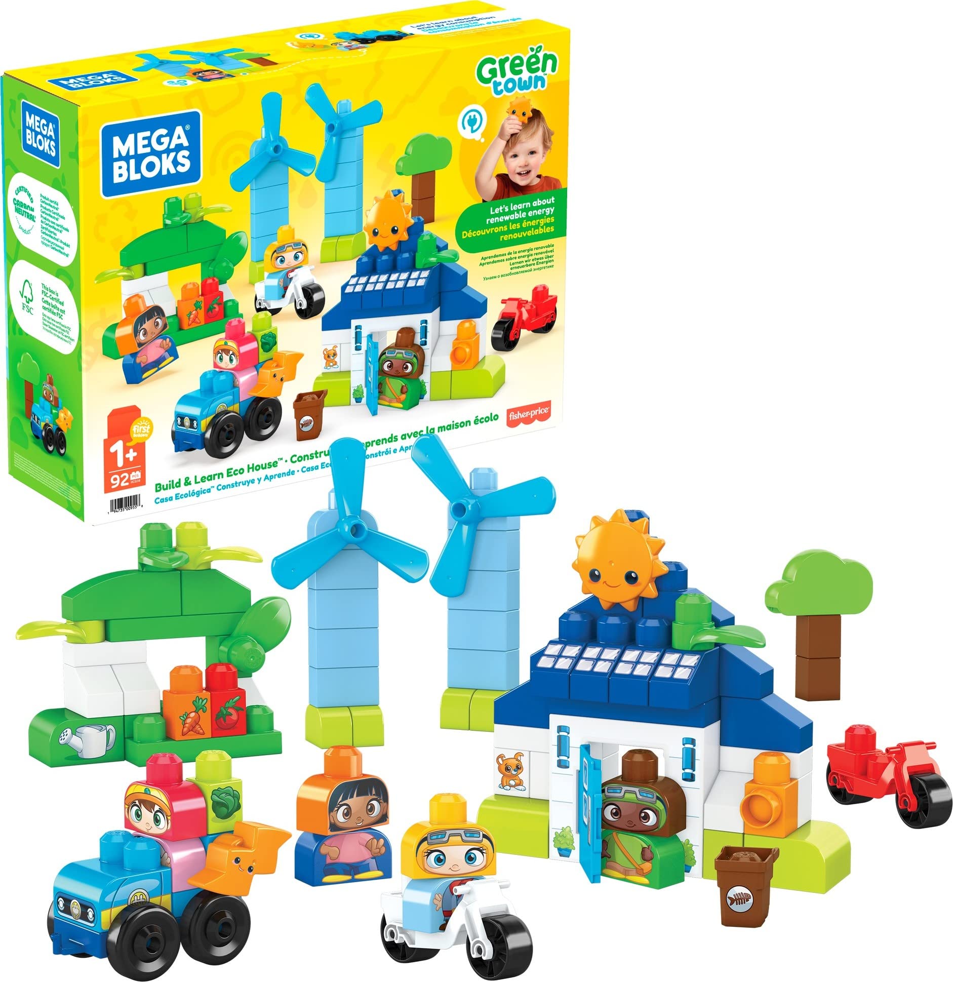 88 Piece Mega BLOKS Fisher-Price Toddler Building Blocks, Green Town Build & Learn Eco House  $8.49 w/ Prime shipping
