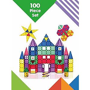 100 Piece Playmags 3D Magnetic Tiles Building Blocks Set