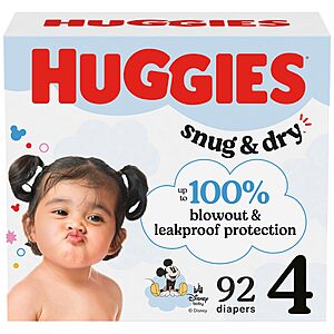 92-Count Huggies Size 4 Diapers, Snug & Dry Baby Diapers $18.97 w/ S&S @ Amazon