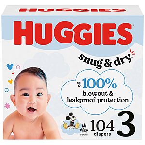 104-Ct Huggies Size 3 Snug & Dry Baby Diapers $18.97 w/ S&S @Amazon