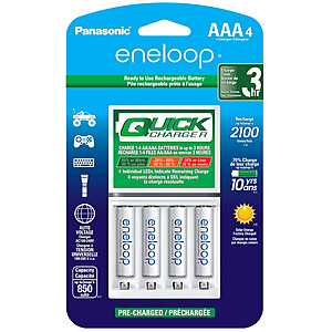 Panasonic eneloop BQ-CC55 3 Hour Quick Charger w/ 4 AAA Rechargeable Batteries $20.50 