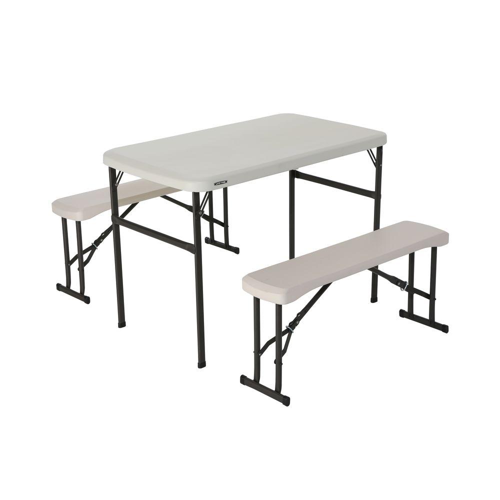 Lifetime 3 Piece Fold In Half Folding Picnic Table Bench Set 68 W Free Ship To Store Home Depot