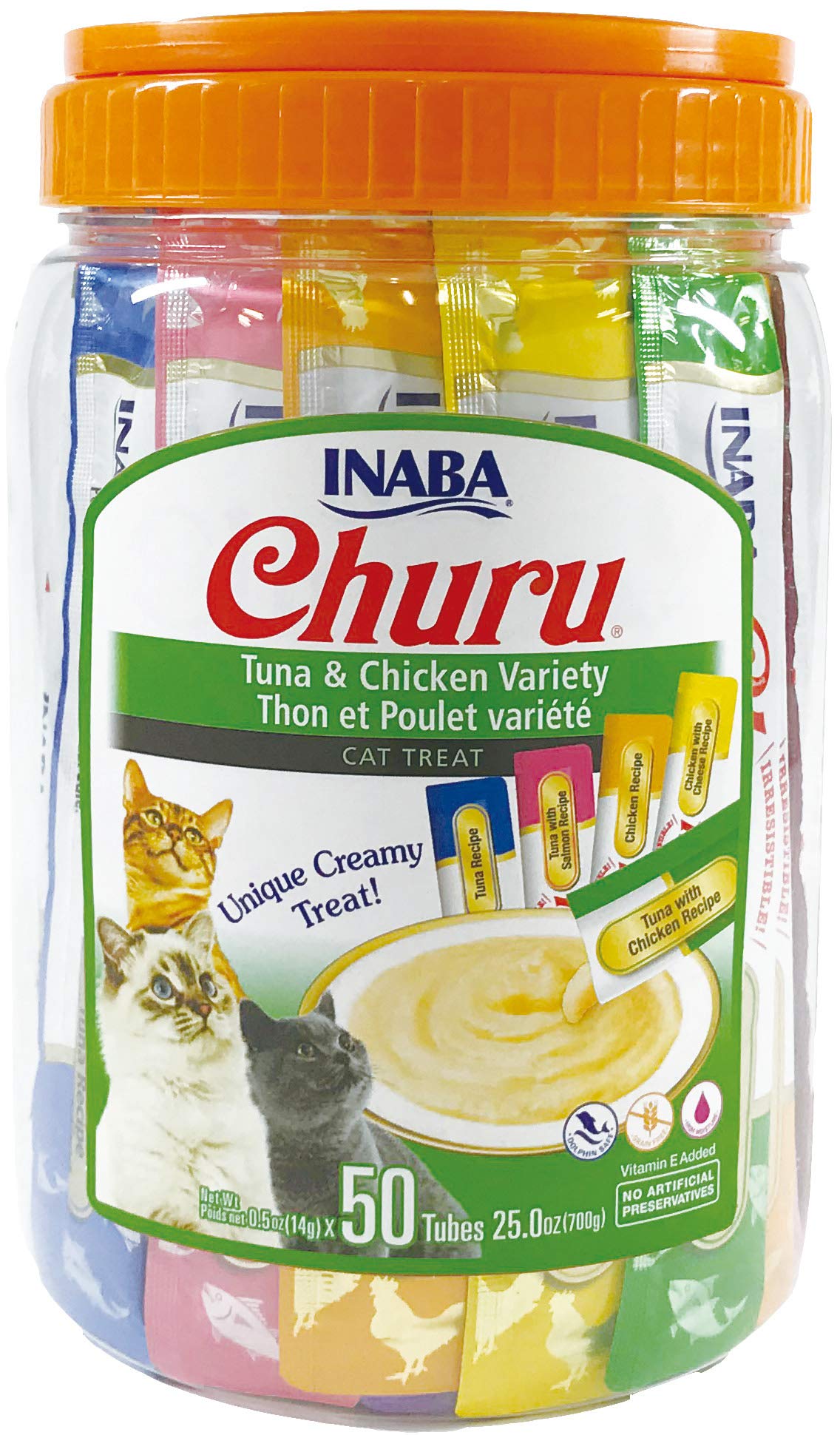 Amazon INABA Churu Cat Treats Squeezable Creamy Purée Cat Treat 50 Tubes, Tuna & Chicken Variety $25.09 S&S After 15% Coupon YMMV