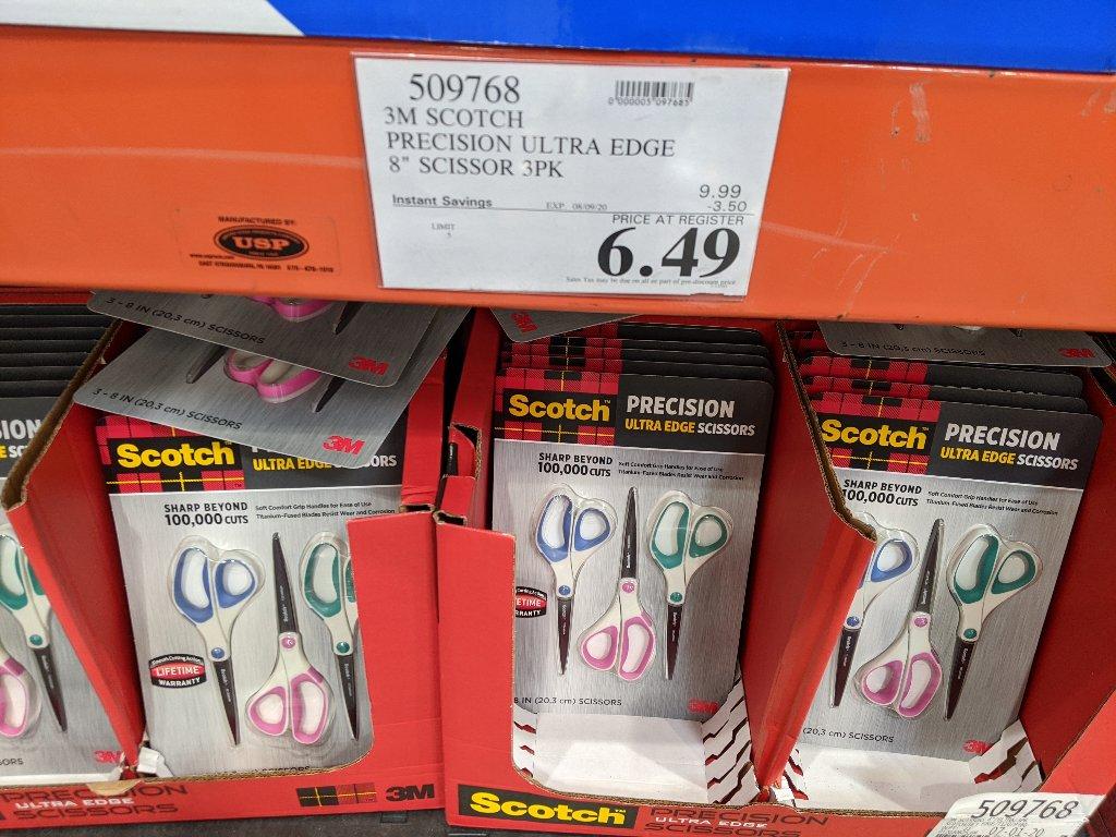 3 Pack Scotch 8 Precision Ultra Edge Scissors 6 49 Costco Stores Through 8 9 2020