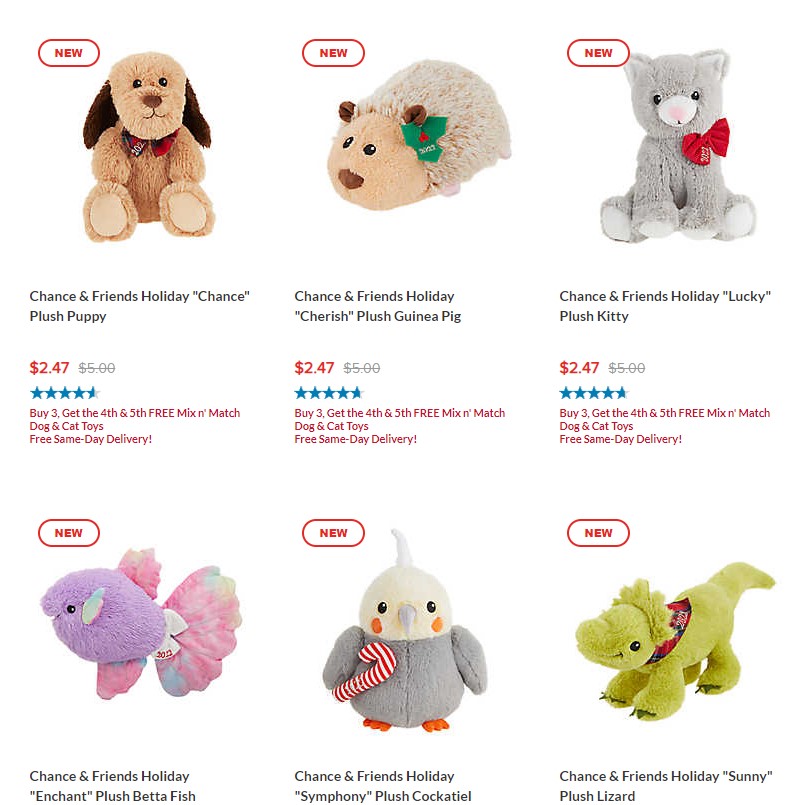 Chance & Friends Holiday Plushes (Various) Dog toy 5 for 7.41 (1.48