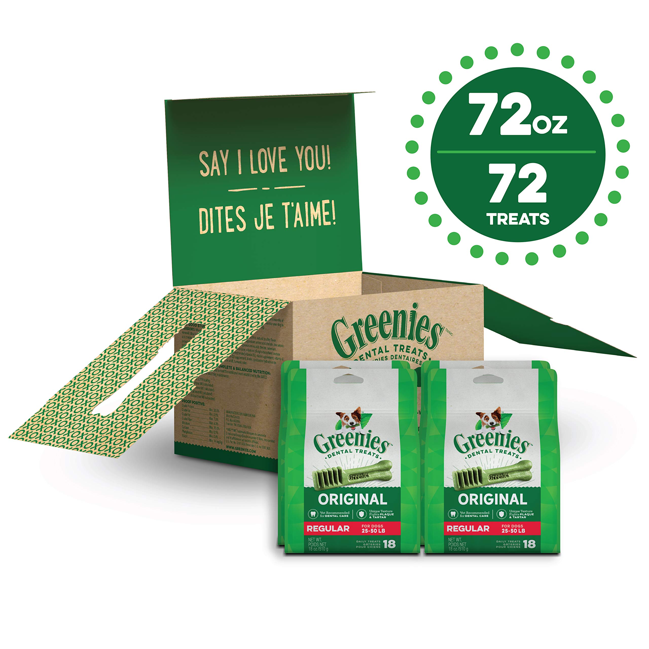 GREENIES Original Regular Dental Dog Treats, 72 oz. Pack (72 Treats) $33 AC at Amazon