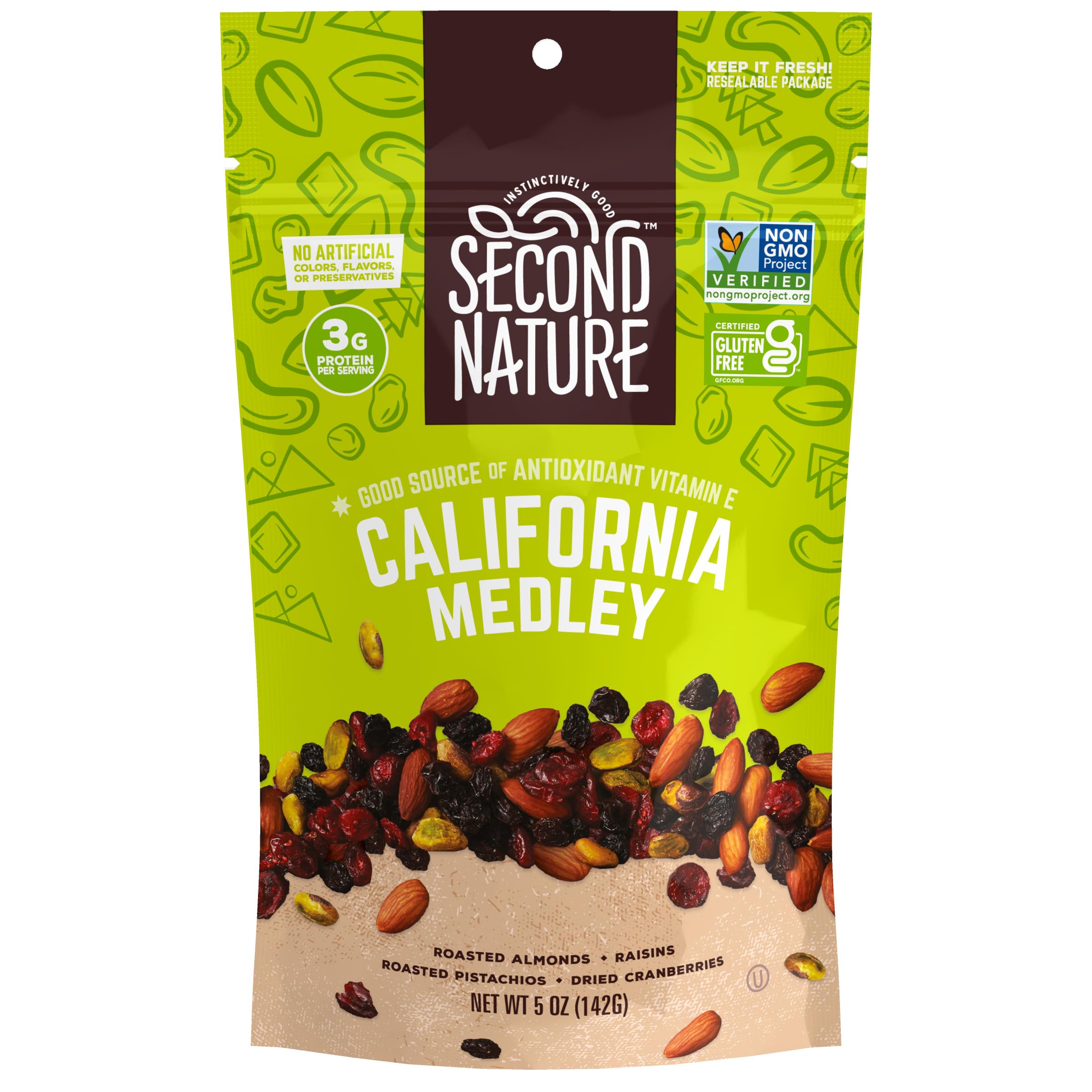 Second Nature California Medley Trail Mix 5 oz Resealable Snack