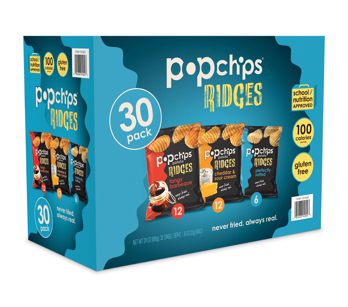 Popchips Ridges Potato Chips Variety Pack Single Serve 0.8 oz Bags (Pack of 30) 3 Flavors $8.41 with s/s
