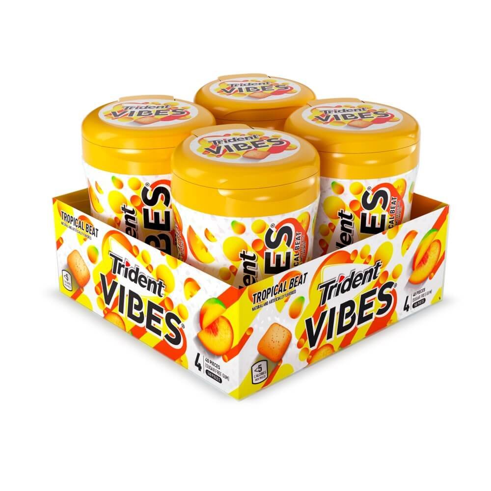 Amazon Warehouse - Trident Vibes Tropical Beat Sugar Free Gum, 4 Bottles of 40 Pieces (160 Total Pieces) $4.58