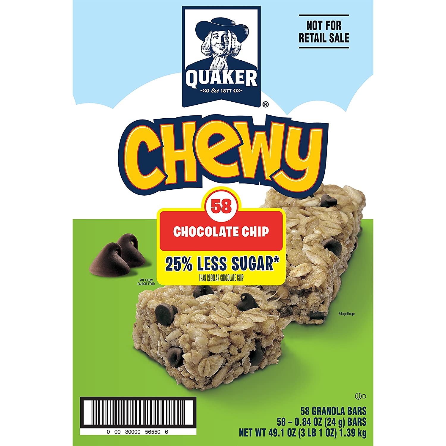 Quaker Chewy Granola Bars, 25% Less Sugar, Chocolate Chip, (58 Pack) $3.44 with s/s