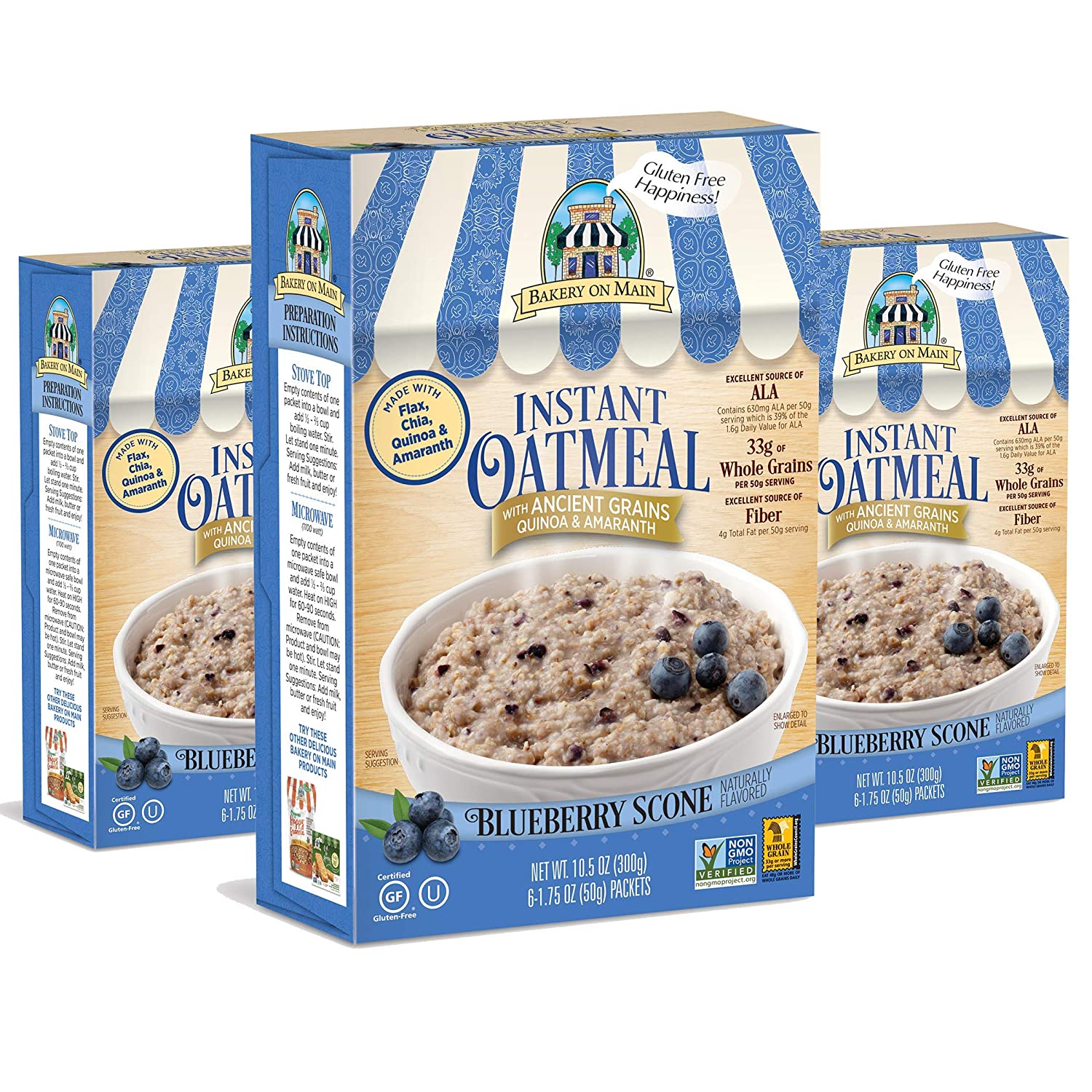 Bakery On Main Gluten-Free Instant Oatmeal, Blueberry Scone, 10.5 Ounce/6 Count Box (Pack of 3) with s/s $6.79