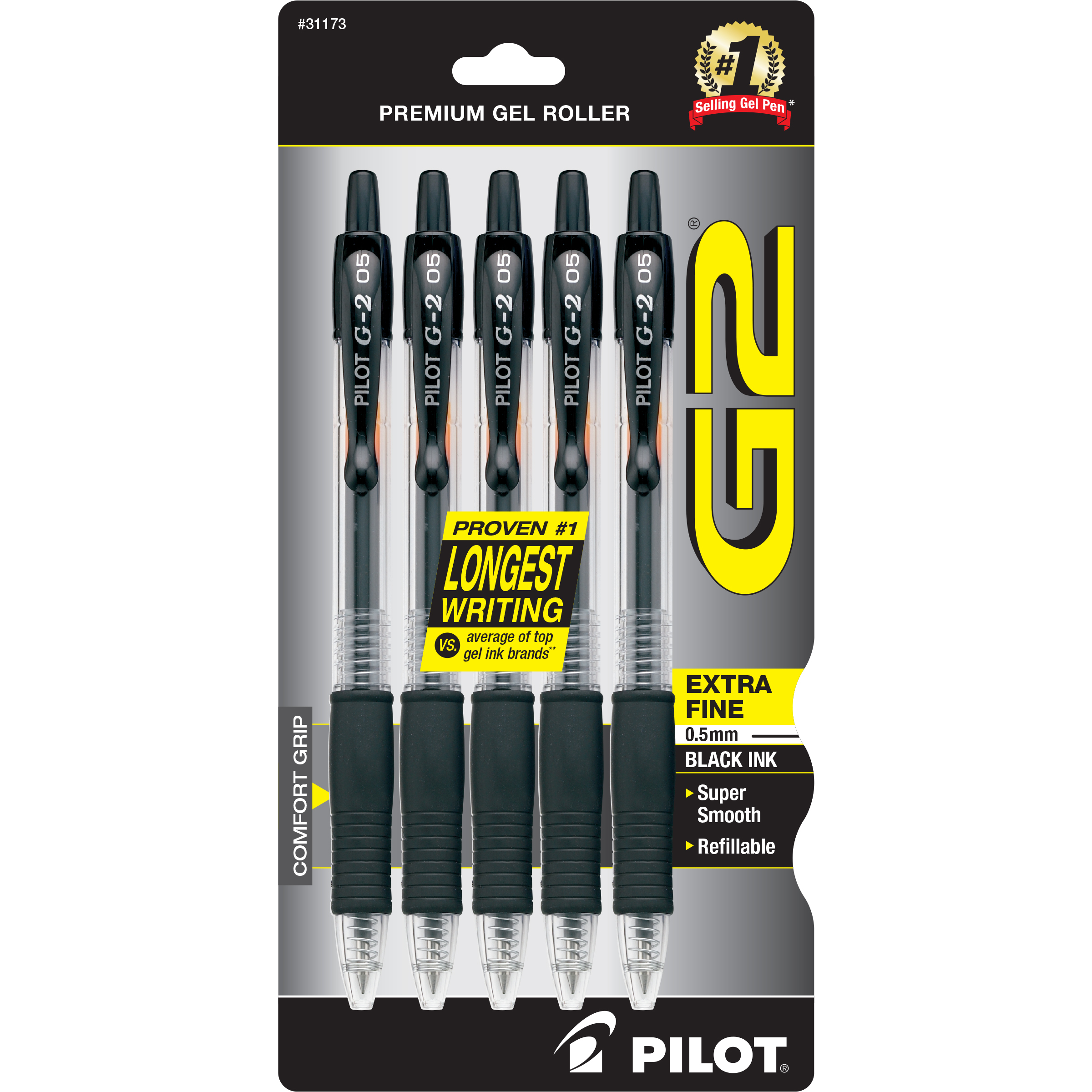 Pilot G2 Retractable Gel Pens, Extra Fine Pt, Black Ink, 5 Pk $1.77 YMMV