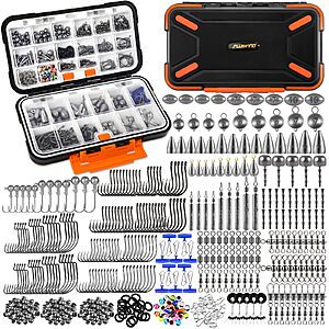 397-Piece PLUSINNO Fishing Tackle Kit: Hooks, Sinkers, Swivels, Beads & More .45