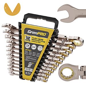 12-Piece GrenPRO Metric Flex-Head Ratcheting Wrench Set (819mm, 72-Tooth) 