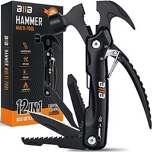 BIIB 12 in 1 Hammer Multi-Tool (Screwdrivers, Saws, Pipe Wrench & More) 