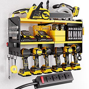 3-Tier Spampur Wall-Mount Power Tool Organizer w/ Charging Station (Yellow) 
