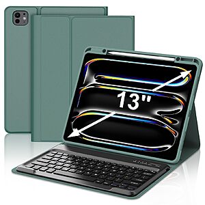 SENGBIRCH iPad Pro 13" (M4, 2024) Case w/ Detachable Bluetooth Keyboard & Pencil Holder (Dark Green or Deep Pink) $8.39 + Free Shipping w/ Prime or on $35+