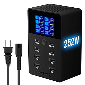 252W SABRENT 8-Port Desktop Charging Station w/Real-Time LCD Display $59.99 + Free Shipping