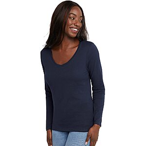Hanes Womens Originals Large Long Sleeve Cotton V-Neck T-Shirt (Navy or Ebony) $5.53 + Free Shipping w/ Prime or on $35+
