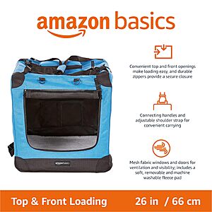 Amazon Basics Blue Folding Soft Pet Dog Crate Carrier (26"x18"x18") $27.43 + Free Shipping w/ Prime or on $35