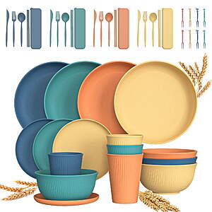 48-pc Service for 4 GPED Wheat Straw Dinnerware & Cutlery Set (various) $18 & More