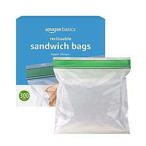 Select Accts: 300-ct Amazon Basics Resealable Double Zipper Sandwich Storage Bags $4.45 w/ S&S