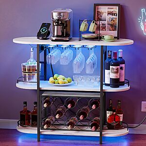 40" LED Bar Cabinet w/ Power Outlets & Wine Rack (Rustic White) $49.67 + Free Shipping w/ Prime or on $35+