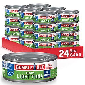 Select Accounts: 24-Pk 5-Oz Bumble Bee Chunk Light Tuna In Water $15.20 w/ S&S