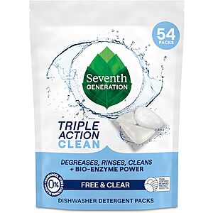 Prime: 54-Ct Seventh Generation Triple Action Clean Dishwasher Detergent Packs $11.30 w/ S&S + Free S&H & More