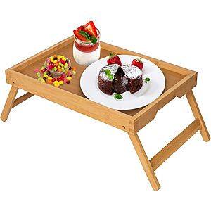 Artmeer Bamboo Breakfast Bed Tray Table w/ Folding Legs