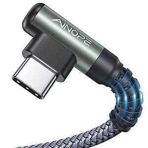 2-Pk 6.6' AINOPE USB-A to USB-C 3.1A Right Angle Fast Charging Cable