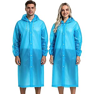 2-Pk Reusable EVA Rain Coat Ponchos (Various Colors)