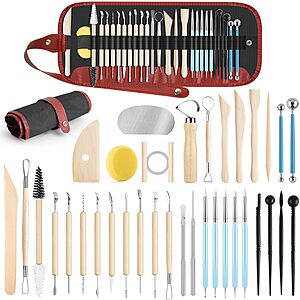 36-pc UUSYCUN Pottery & Clay Sculpting Tools Set w/ Canvas Case