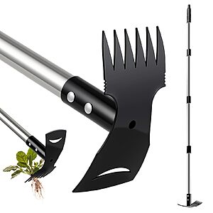 58" Mitclear 2-in-1 Long Handle Weed Puller Tool w/ 6-Tine Rake & Garden Hoe