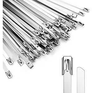 100-Ct 11.8" 304 Stainless Steel Metal Zip Ties