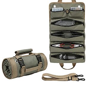 6-Pocket Yobobo Roll-Up Tool Bag Organizer (Army Green)