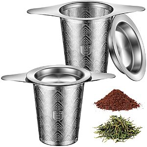 2-Pk Extra-Fine Mesh Stainless Steel Loose Leaf Tea Infuser w/ Lid