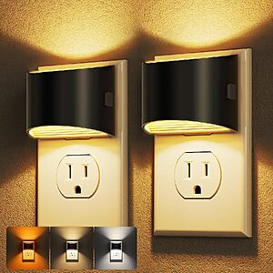 2-Pk DORESshop LED Dimmable Wall Plug Night Lights w/ Light Sensor (3000K)
