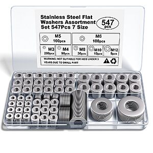 547-Pc Kviceo Stainless Steel Metric Flat Washer Assortment Set w/ Storage Case