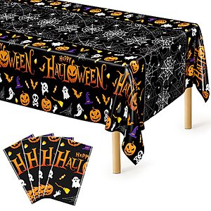 4-Pk 54" x 108" QZYL Halloween Disposable Plastic Tablecloths