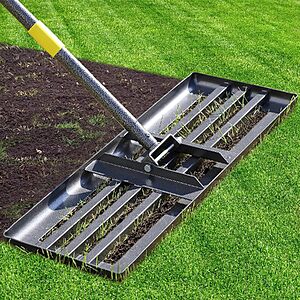 30"x10" Heavy Duty Stainless Steel Lawn Leveling Rake w/ Adjustable Handle