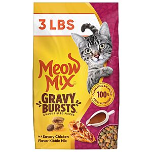 Select Accounts: 3-Lb Meow Mix Gravy Bursts Dry Cat Food (Chicken) $3.50 w/ S&S