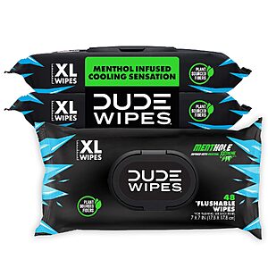 Prime: 144-ct DUDE Wipes MentHOLE XXtreme Adult Flushable Wet Wipes (Cooling) $11.30 w/ S&S